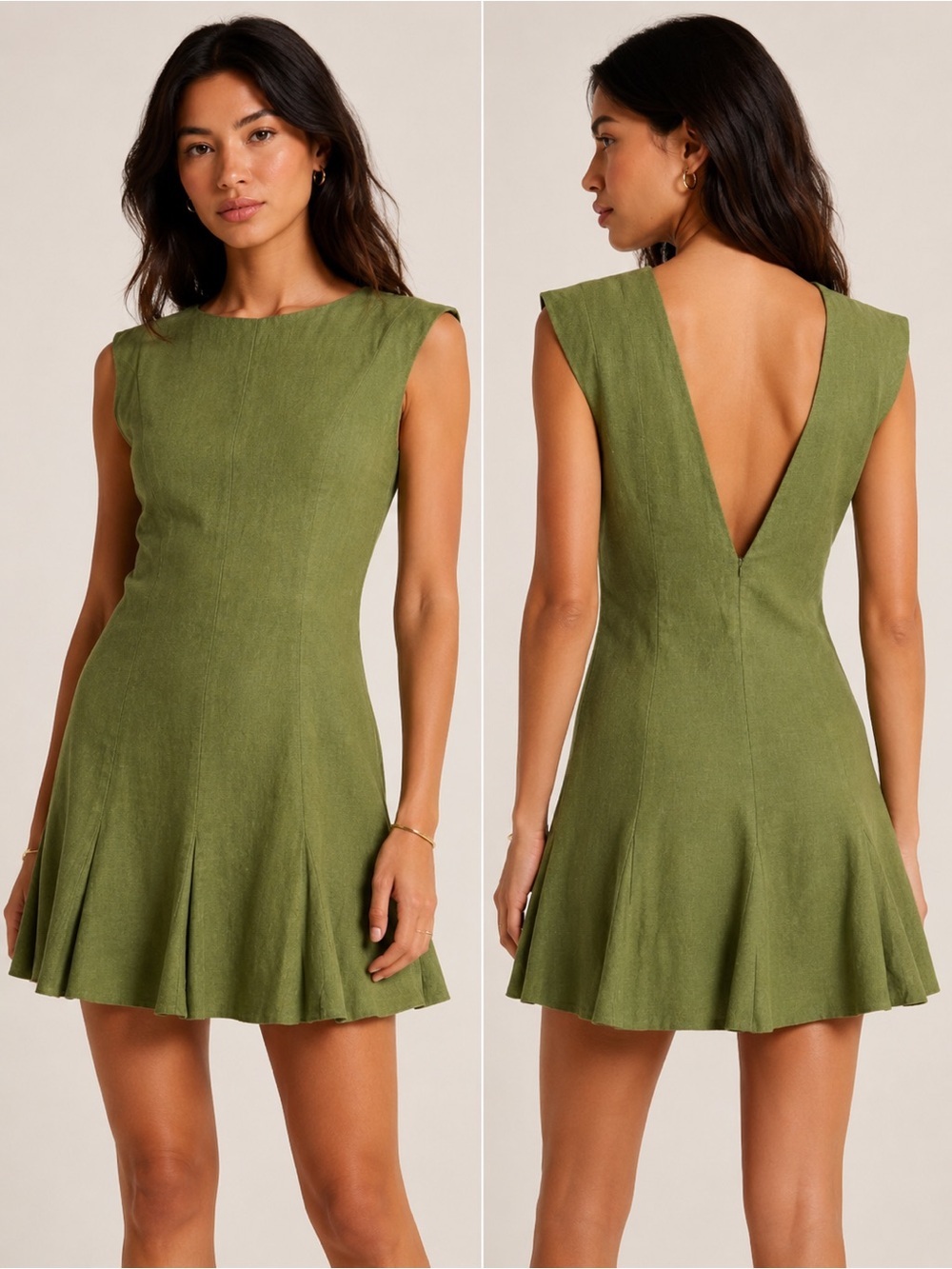 Abercrombie & Fitch Green Linen Gadot Mini Dress